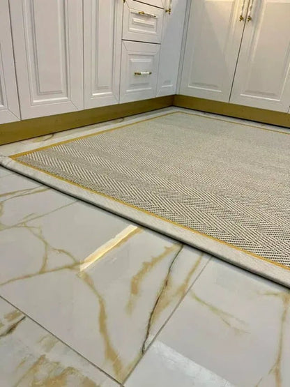 Krem Sarı Çift Renk Kumaş Bordürlü 665 Krem Sisal Halı - El Yapımı, Dayanıklı, Modern Tasarım - HVHB23 - HALI VAGONU