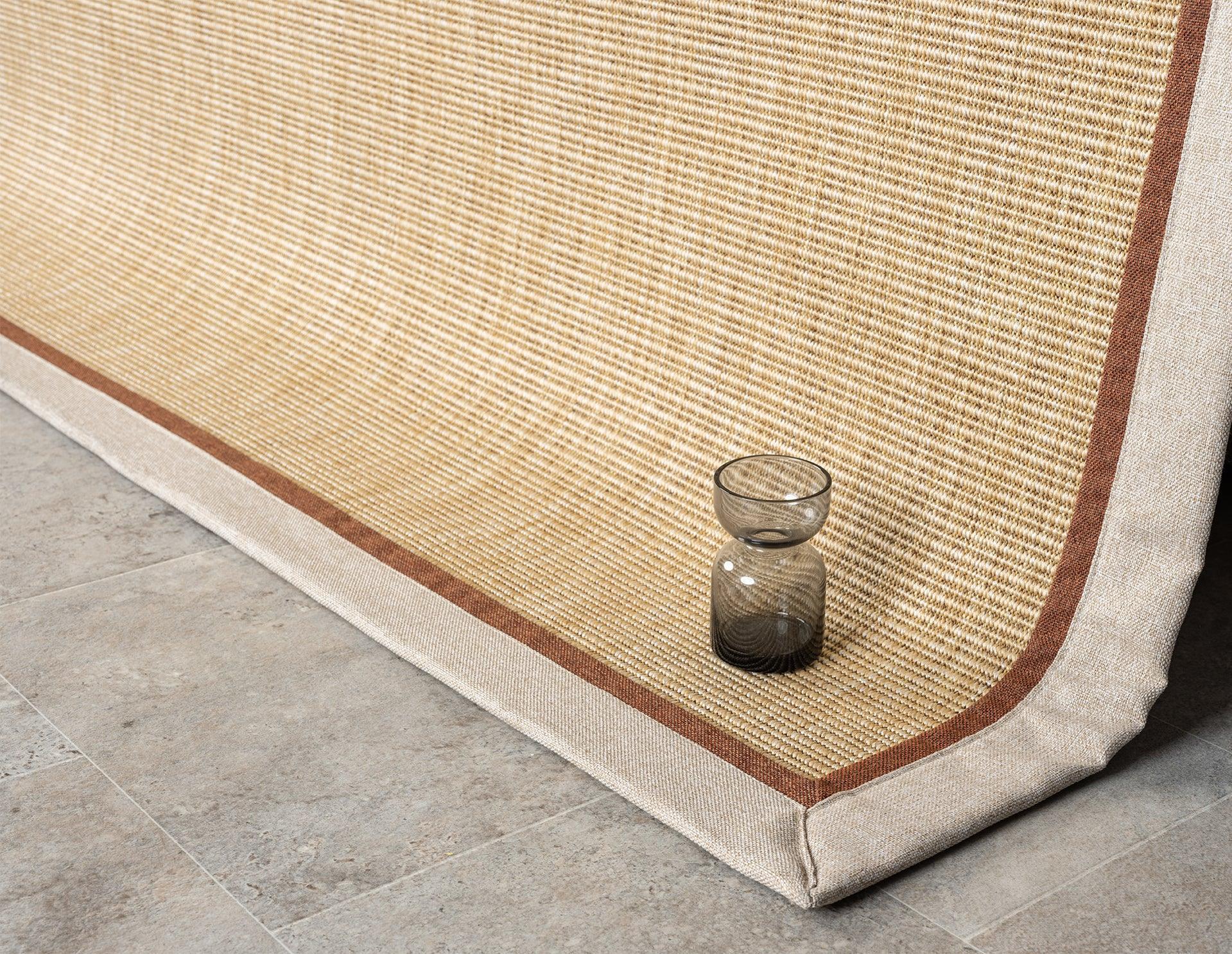 Krem Terracotta Çift Renk Kumaş Bordürlü Sisal Halı - El Yapımı, Dayanıklı, Modern Tasarım - HVHB12 - HALI VAGONU