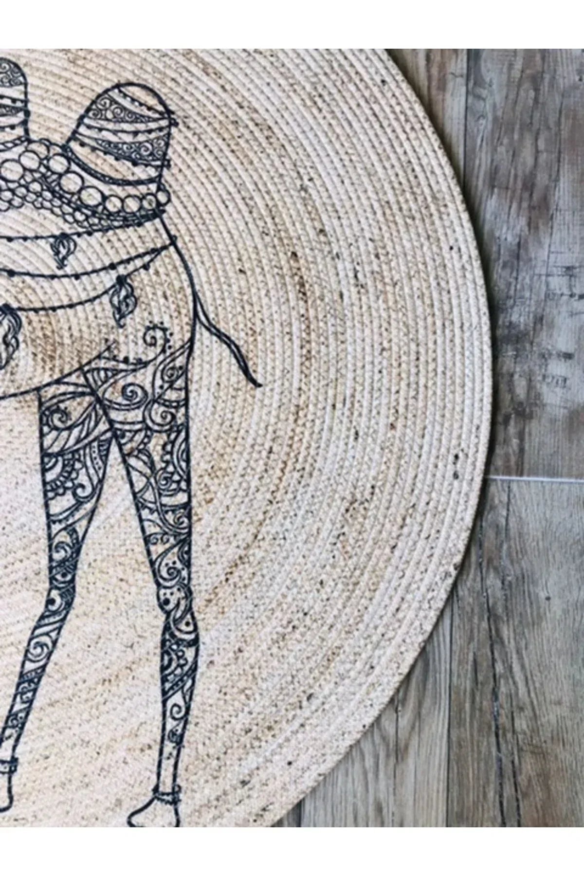 Mandala Deve Yuvarlak Jüt Örme Hasır Halı/Kilim - HALI VAGONU