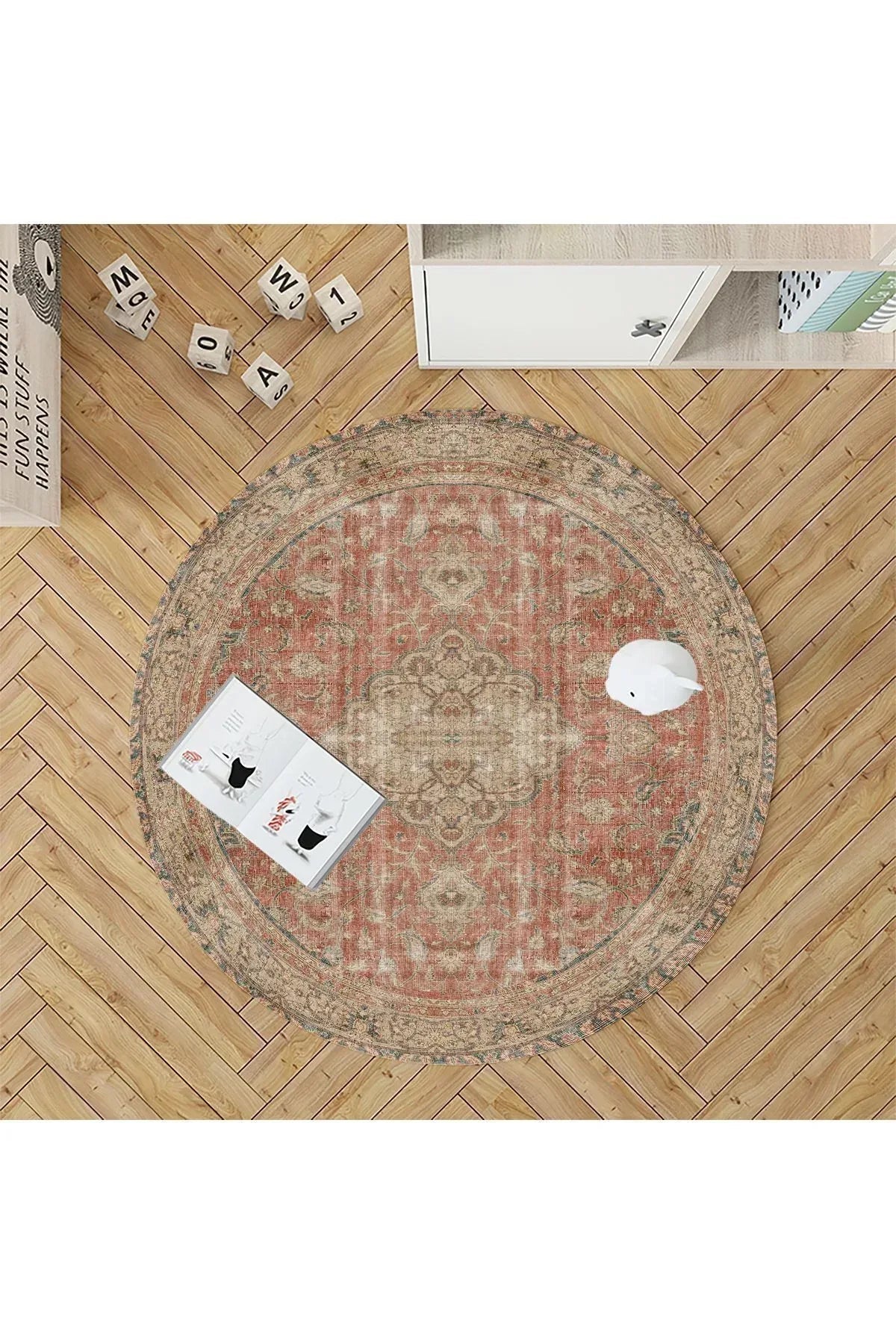 mars halı doğal tonlarında Patchwork temalı dekoratif Kilim Salon Halısı Saçaklı Yıkanabilen Halı - HALI VAGONU