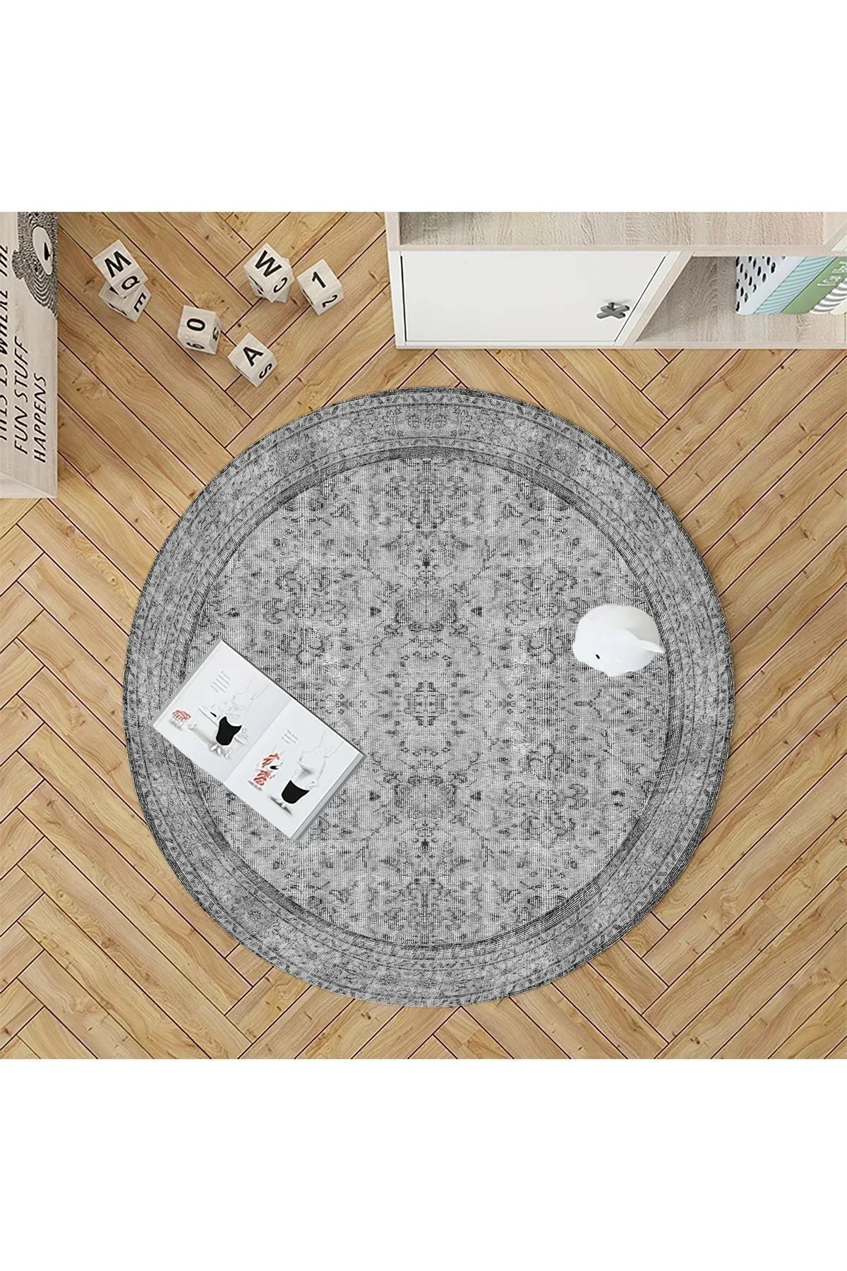 mars halı gri tonlarında Patchwork temalı dekoratif Kilim Salon Halısı Saçaklı Yıkanabilen Halı - HALI VAGONU