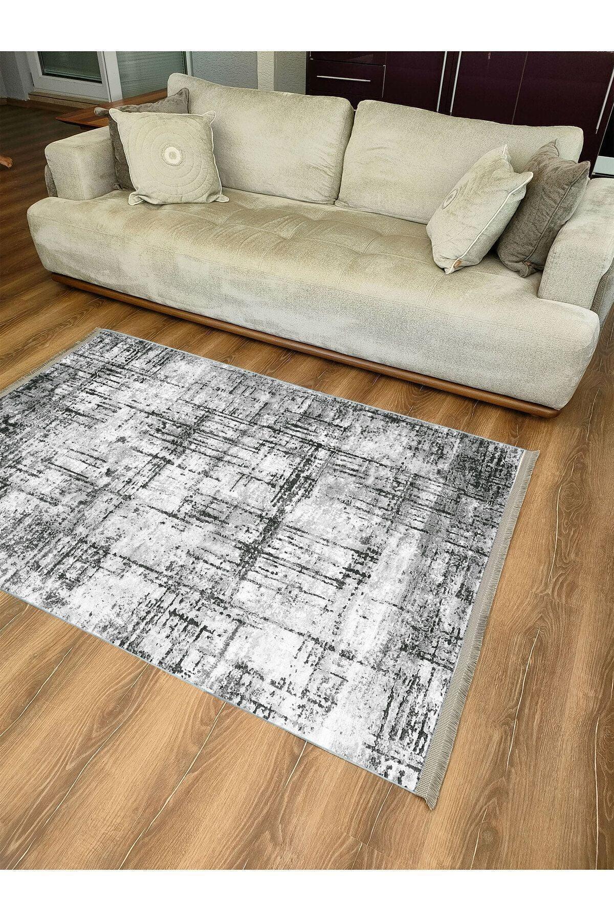 mars halı gri Tonunda dekoratif kilim Salon Halısı Peluş Halı Saçaklı Yıkanabilen Halı - HALI VAGONU