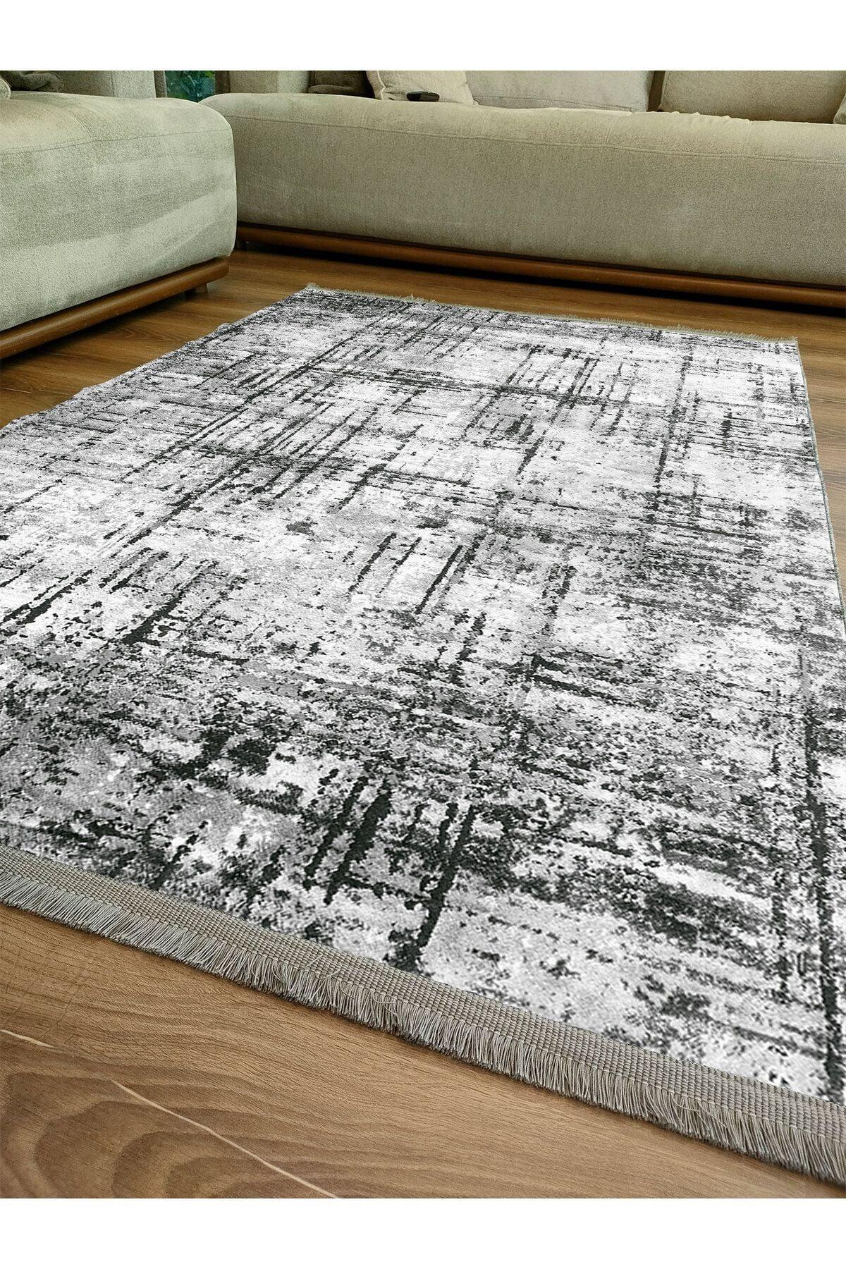 mars halı gri Tonunda dekoratif kilim Salon Halısı Peluş Halı Saçaklı Yıkanabilen Halı - HALI VAGONU