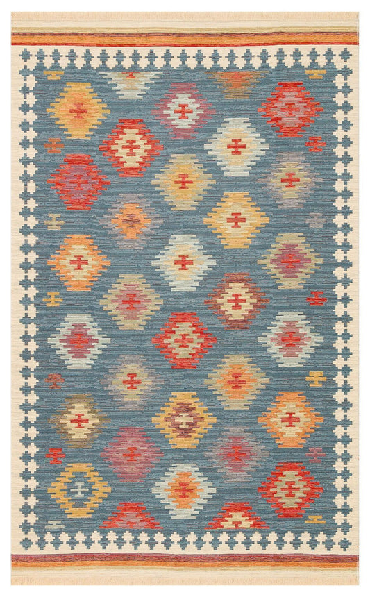 NOMAD 04 NAVY Yıkanabilir, Çift Taraflı Kullanıma Uygun Yumuşak Tuşeli Otantik Kilim - HALI VAGONU