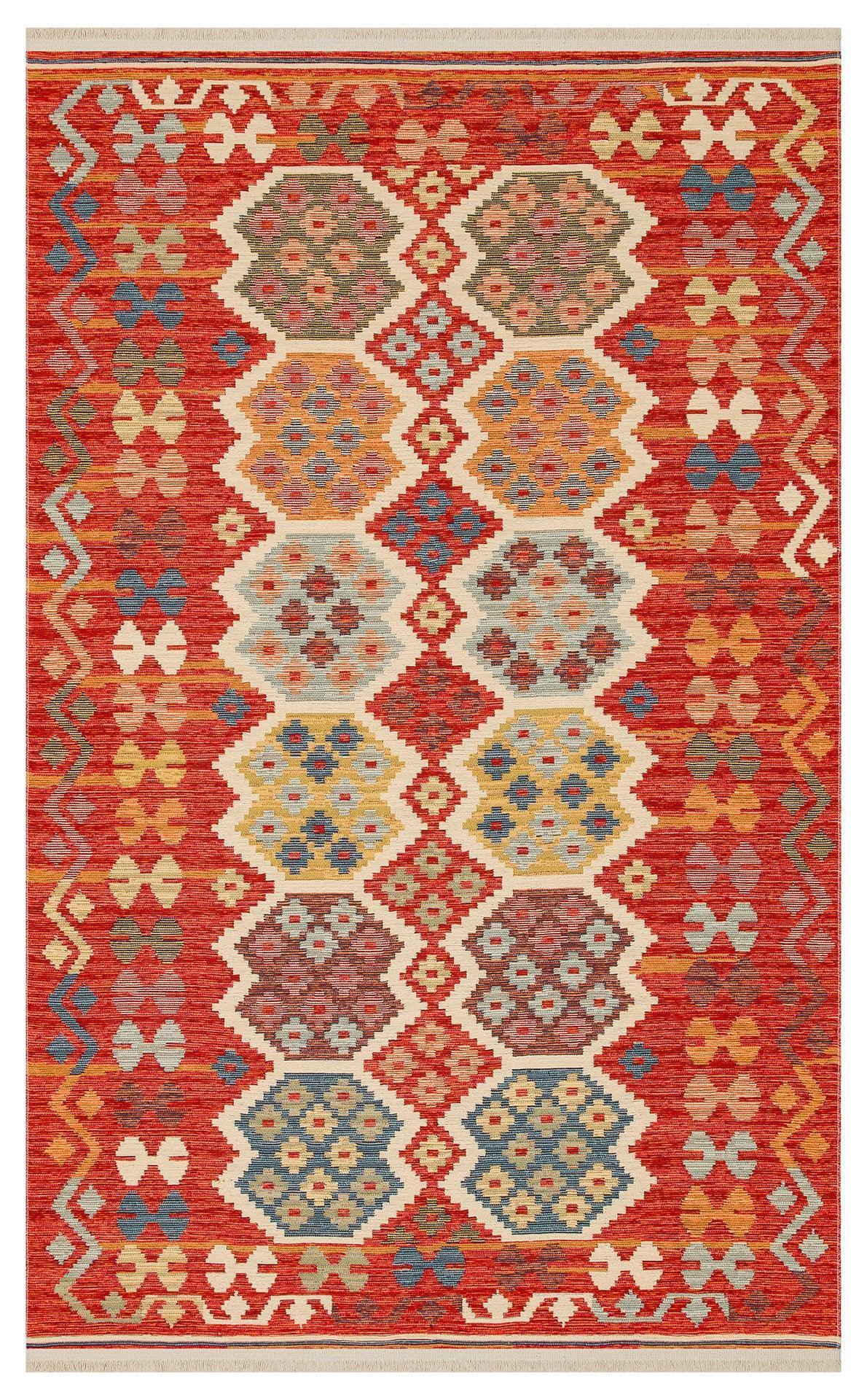 NOMAD NMD 03 RED Yıkanabilir, Çift Taraflı Kullanıma Uygun Yumuşak Tuşeli Otantik Kilim - HALI VAGONU