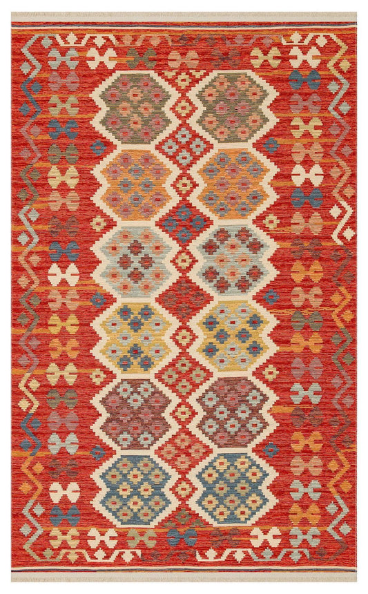 NOMAD NMD 03 RED Yıkanabilir, Çift Taraflı Kullanıma Uygun Yumuşak Tuşeli Otantik Kilim - HALI VAGONU