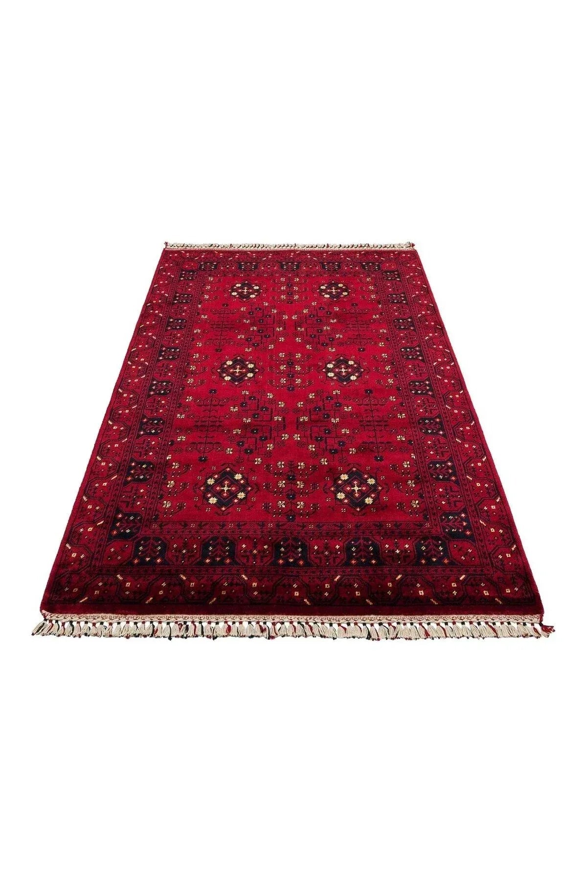 NOSTALJI 959 RED Afgan/Yağcıbedir Desenli El Emeği ile Özel Tezgahlarda Üretilen Bambu Uşak Halısı - HALI VAGONU