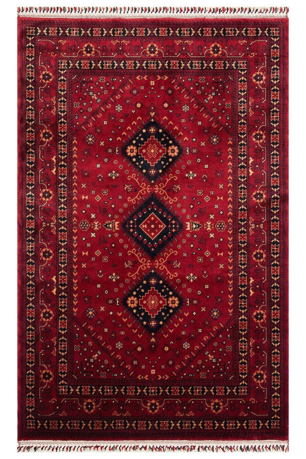 Nostaljı 961 Red Afgan/yağcıbedir Desenli El Emeği Ile Özel Tezgahlarda Üretilen Bambu Uşak Halısı - HALI VAGONU