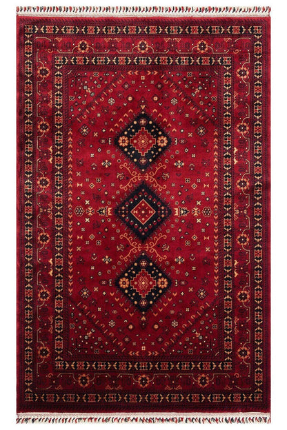 Nostaljı 961 Red Afgan/yağcıbedir Desenli El Emeği Ile Özel Tezgahlarda Üretilen Bambu Uşak Halısı - HALI VAGONU