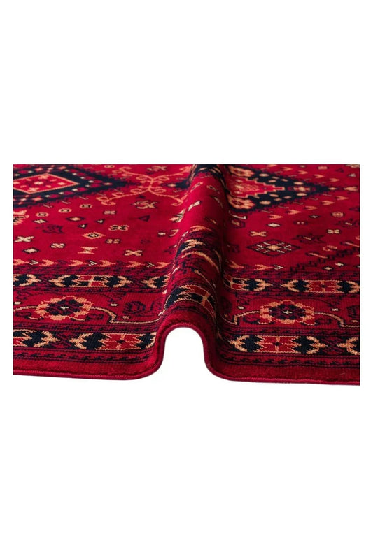 Nostaljı 961 Red Afgan/yağcıbedir Desenli El Emeği Ile Özel Tezgahlarda Üretilen Bambu Uşak Halısı - HALI VAGONU