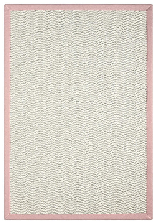 Pembe Kumaş Bordürlü Krem Balık Sırtı Sisal Halı, El Yapımı, Dayanıklı, Evcil Hayvan Dostu - HVHB13 - HALI VAGONU