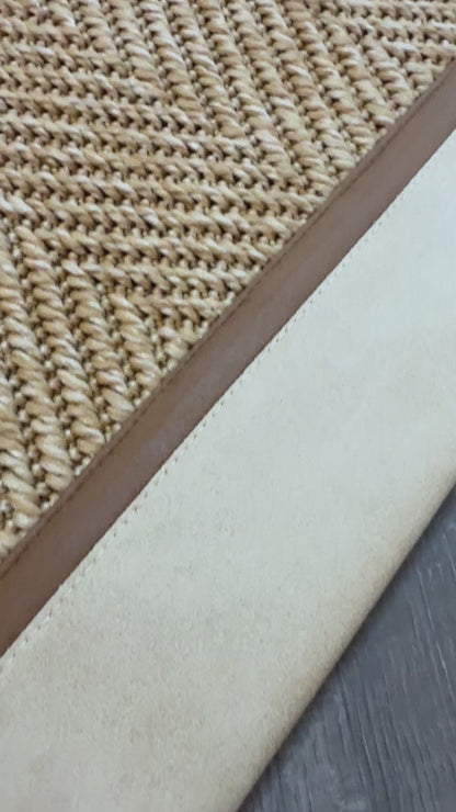 Himalaya Krem Kahve Çift Renk Deri Bordürlü 665 Bej Sisal Halı - El Yapımı, Dayanıklı, Modern Tasarım - HVHB30