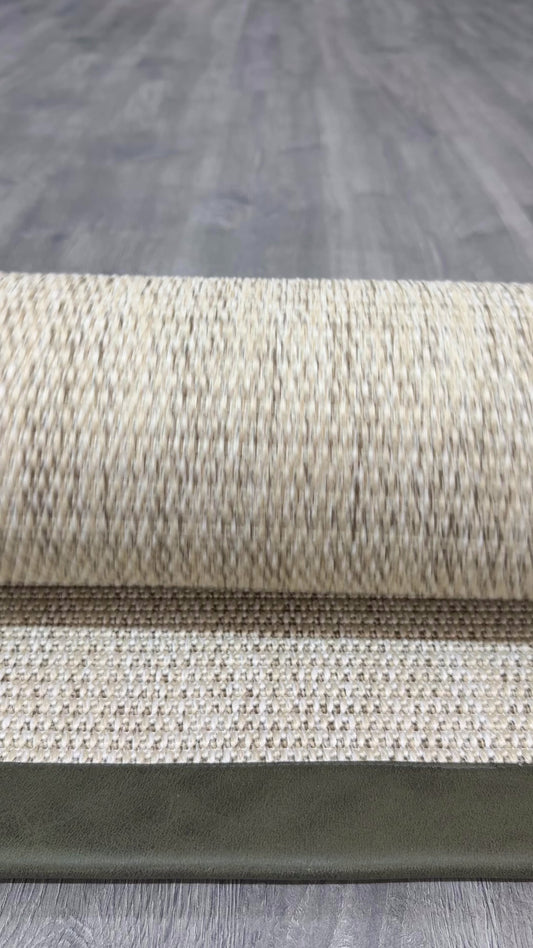 Deri Bordürlü 664 Krem Sisal Halı - El Yapımı, Dayanıklı, Modern Tasarım - HVHB24