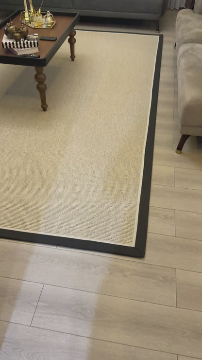 Antrasit Krem Çift Renk Kumaş Bordürlü 664 Krem Sisal Halı - El Yapımı, Dayanıklı, Modern Tasarım - HVHB21