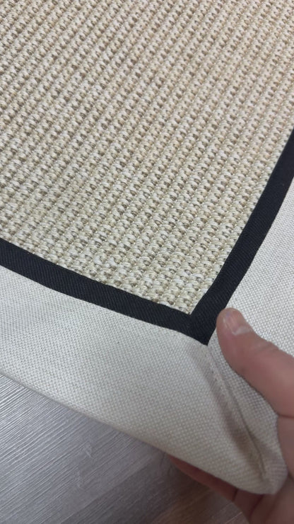 Himalaya Krem Siyah Çift Renk Kumaş Bordürlü 664 Krem Sisal Halı - El Yapımı, Dayanıklı, Modern Tasarım - HVHB26