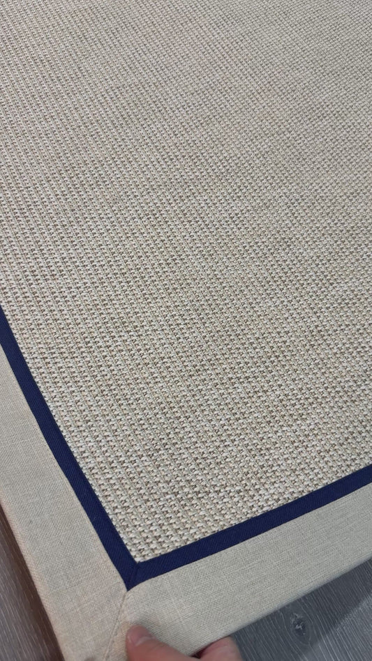 Himalaya Lacivert Bej Çift Renk Kumaş Bordürlü 664 Krem Sisal Halı - El Yapımı, Dayanıklı, Modern Tasarım - HVHB25