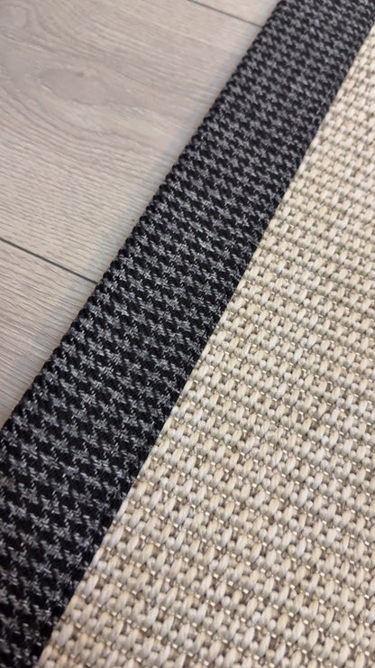 Himalaya Gri Antrasit Ekose Bordürlü 664 Krem Sisal Halı El Yapımı Dayanıklı Tasarım - HVHB27