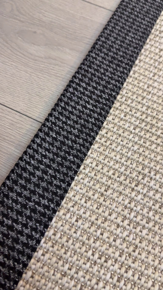 Himalaya Gri Antrasit Ekose Bordürlü 664 Krem Sisal Halı El Yapımı Dayanıklı Tasarım - HVHB27