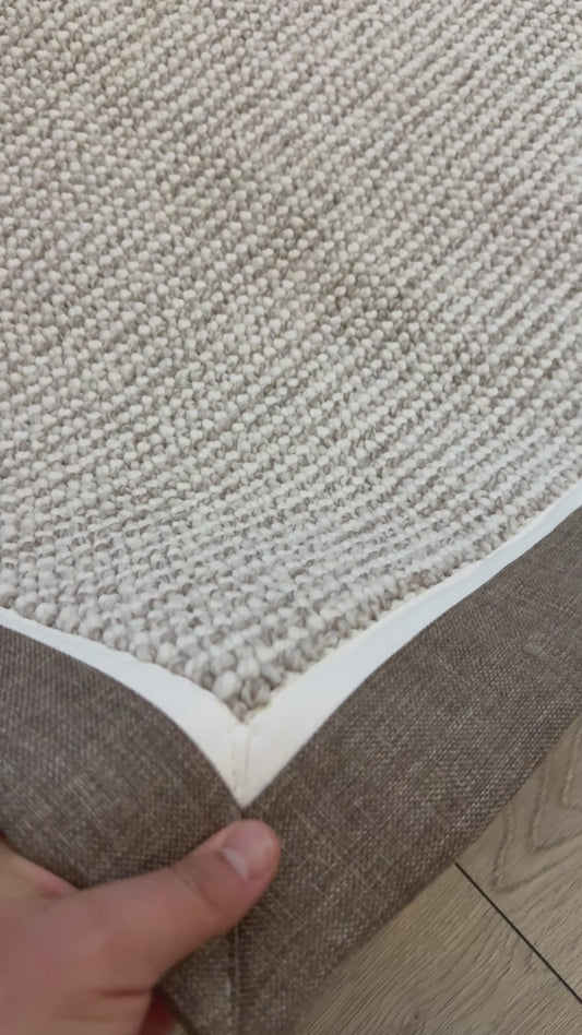 Kahve Beyaz Çift Renk Kumaş Bordürlü Bej Bukle Halı - El Yapımı, Dayanıklı, Modern Tasarım - HVBB15