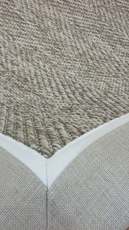 Himalaya 660 Çakıl Zemin - Bej Beyaz Çift Renk Kumaş Bordürlü Sisal Halı - HVHB36