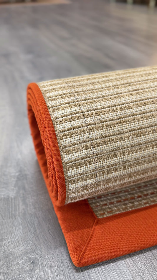 Zahara 01 Naturel Terra  - P64-01 Turuncu Kumaş Bordürlü Sisal Halı - HVZB50