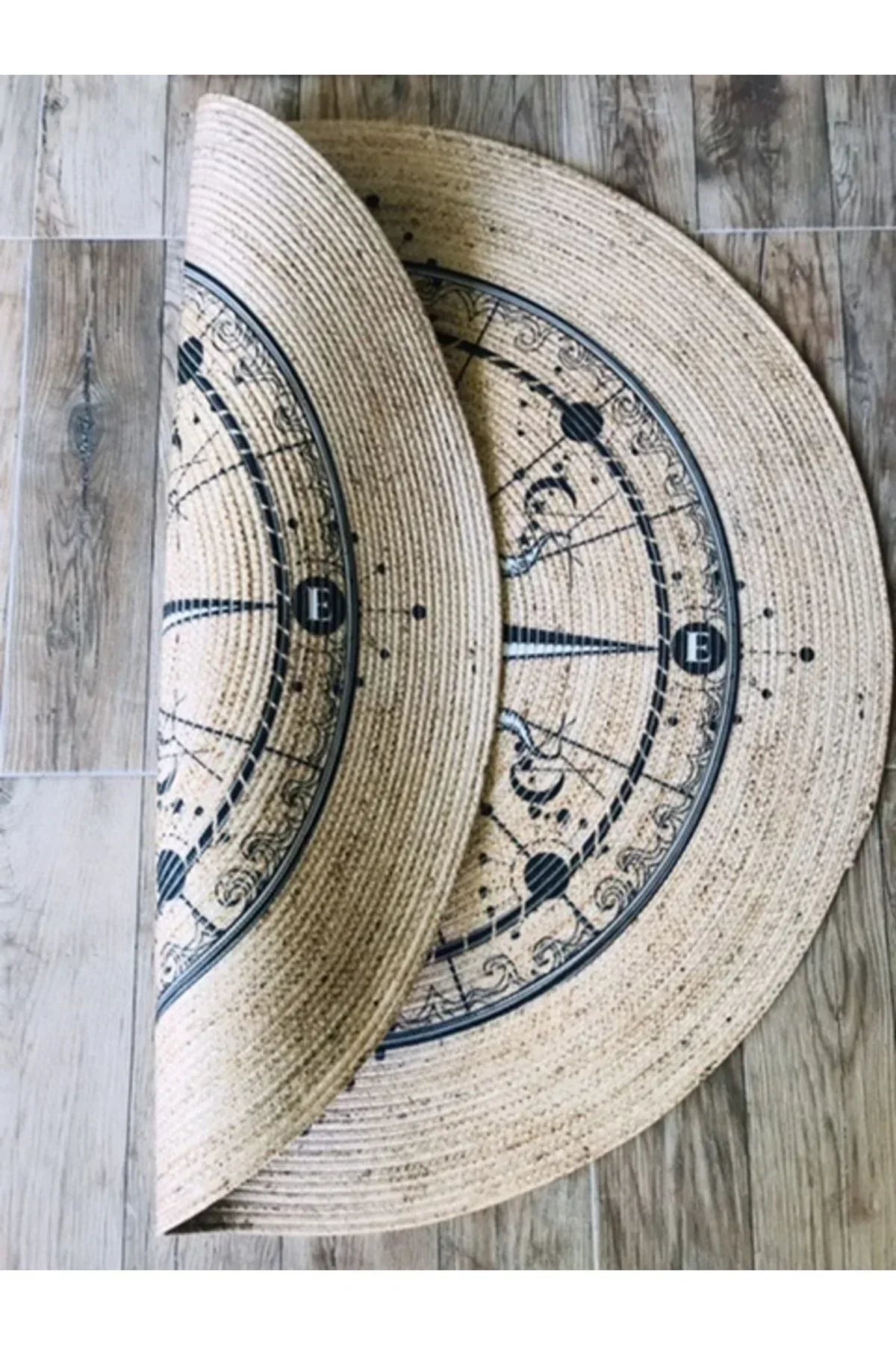 Pusula Desenli Yuvarlak Jüt Örme Hasır Halı/Kilim HV - JH - 05 - HALI VAGONU