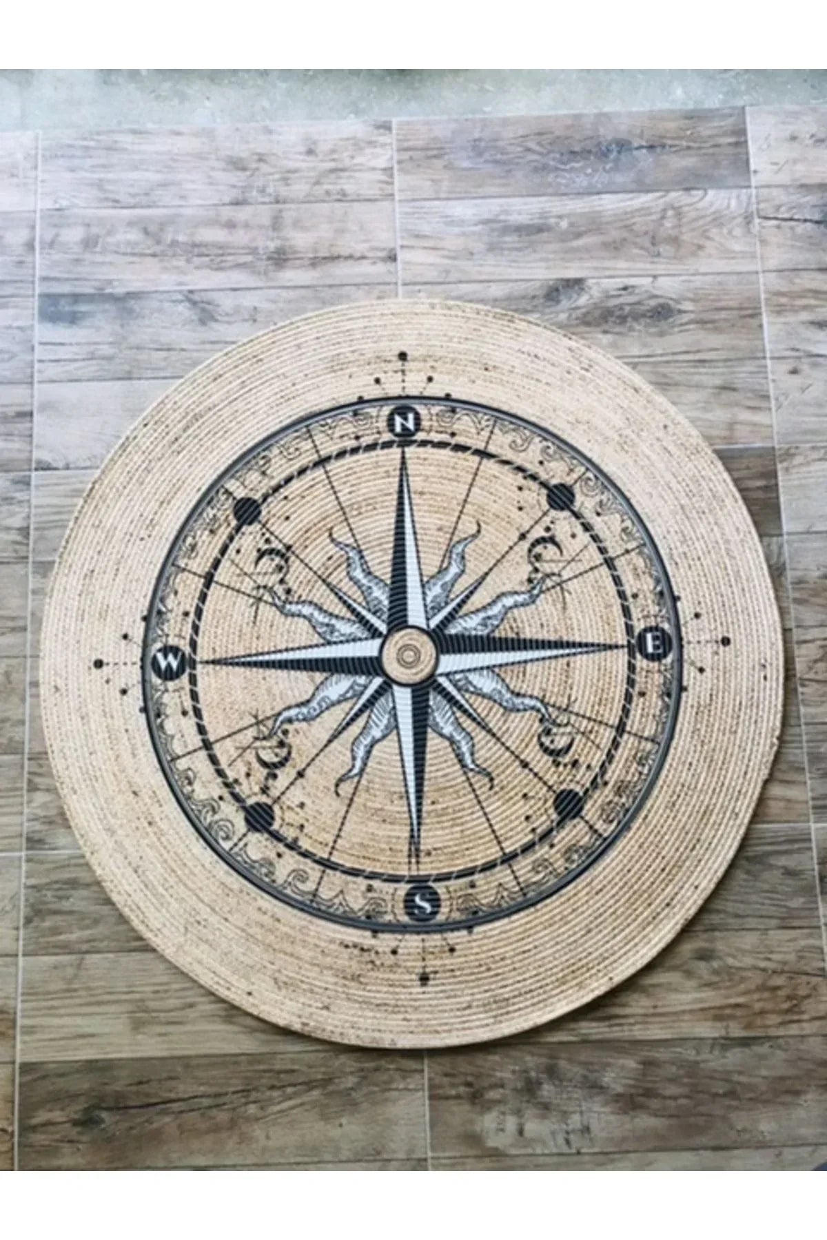 Pusula Desenli Yuvarlak Jüt Örme Hasır Halı/Kilim HV - JH - 05 - HALI VAGONU