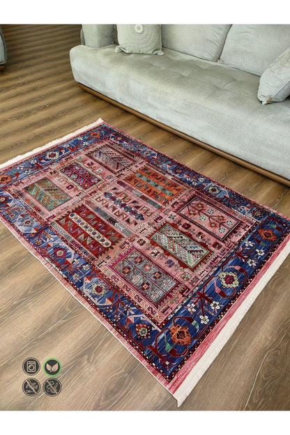 Renkli Klasik Desenli Yıkanabilir Kaymaz Salon Halısı, Koridor ve Mutfak Halısı Kilim 66 - HALI VAGONU
