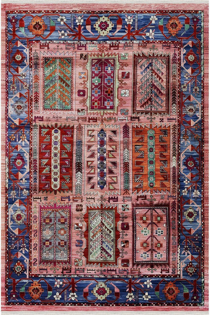 Renkli Klasik Desenli Yıkanabilir Kaymaz Salon Halısı, Koridor ve Mutfak Halısı Kilim 66 - HALI VAGONU