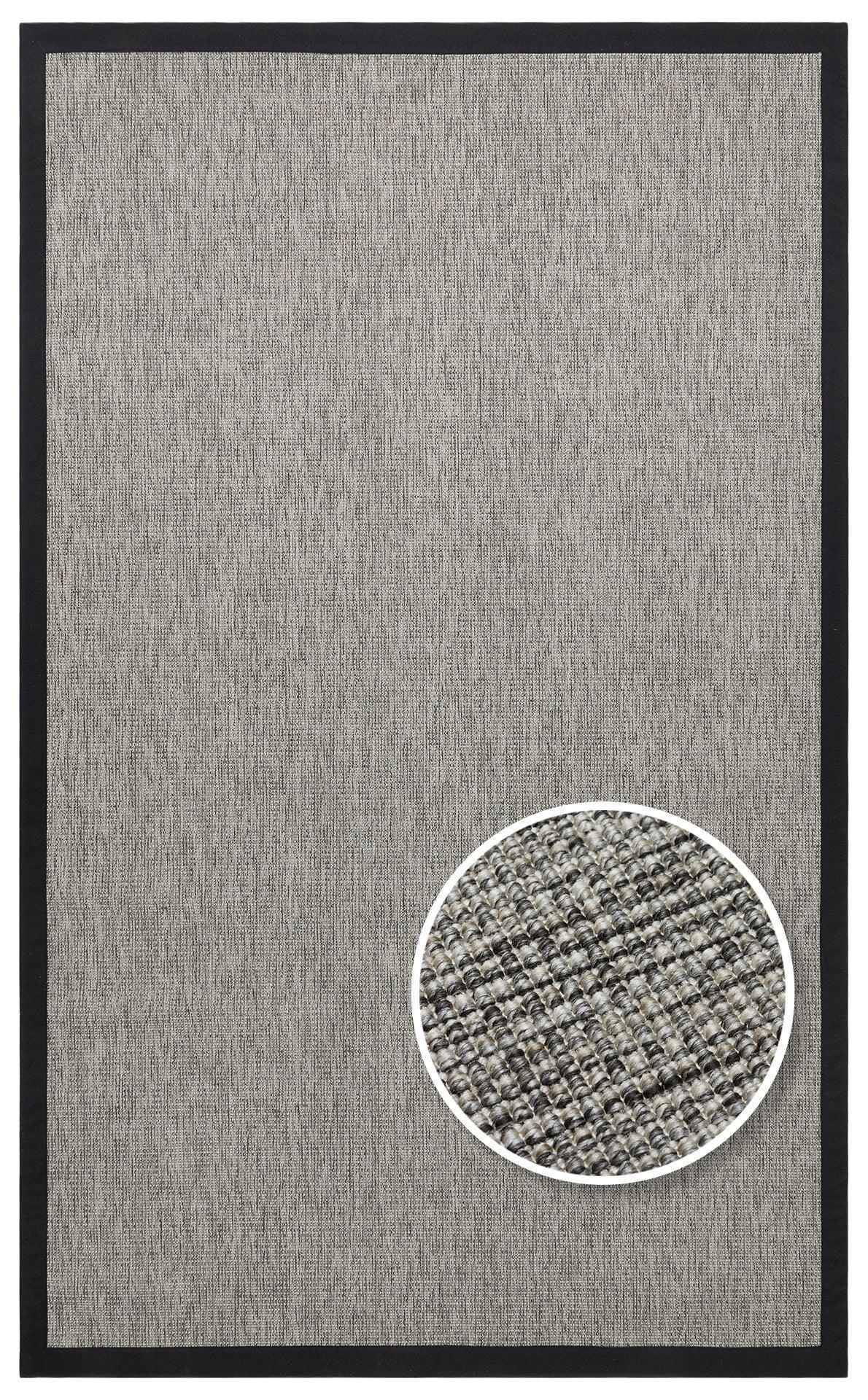 Siyah Kumaş Bordürlü Gri Sisal Halı - El Yapımı, Dayanıklı, Modern Tasarım - ZHR_2705_Grey_BRD_Black - HALI VAGONU