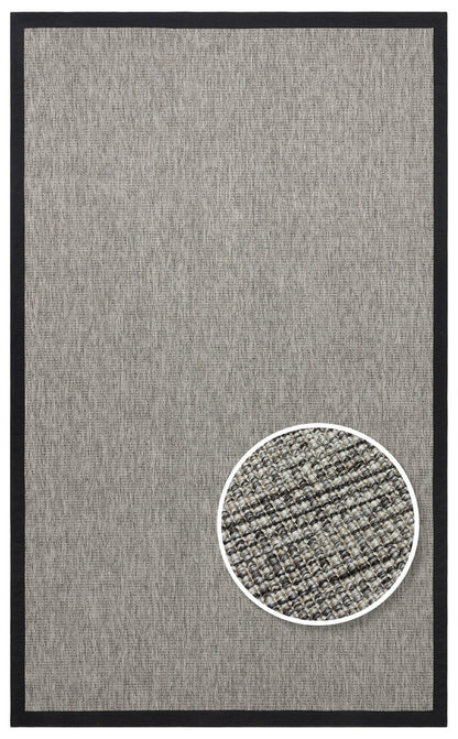 Siyah Kumaş Bordürlü Gri Sisal Halı - El Yapımı, Dayanıklı, Modern Tasarım - ZHR_2705_Grey_BRD_Black - HALI VAGONU