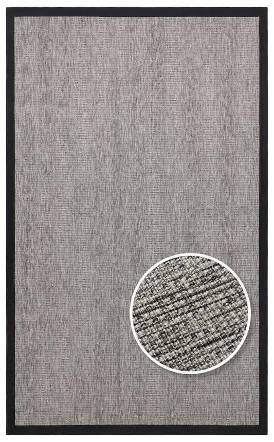 Siyah Kumaş Bordürlü Gri Sisal Halı - El Yapımı, Dayanıklı, Modern Tasarım - ZHR_2705_Grey_BRD_Black - HALI VAGONU