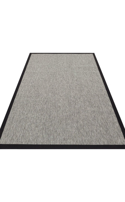 Siyah Kumaş Bordürlü Gri Sisal Halı - El Yapımı, Dayanıklı, Modern Tasarım - ZHR_2705_Grey_BRD_Black - HALI VAGONU