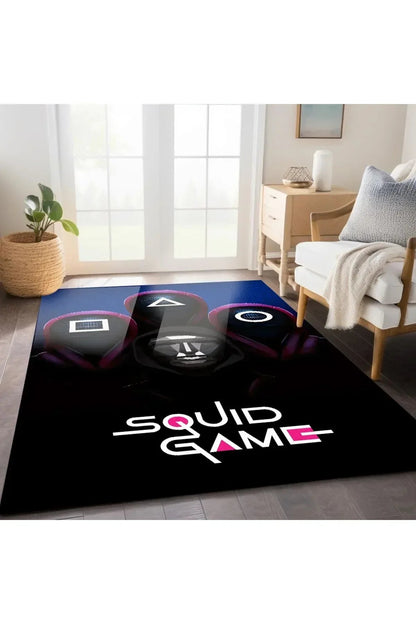 Squid Game Temalı Canlı Pembe Tonlarında Dokuma Taban Salon Halısı Çocuk Halısı Halı Vagonu 260 - HALI VAGONU