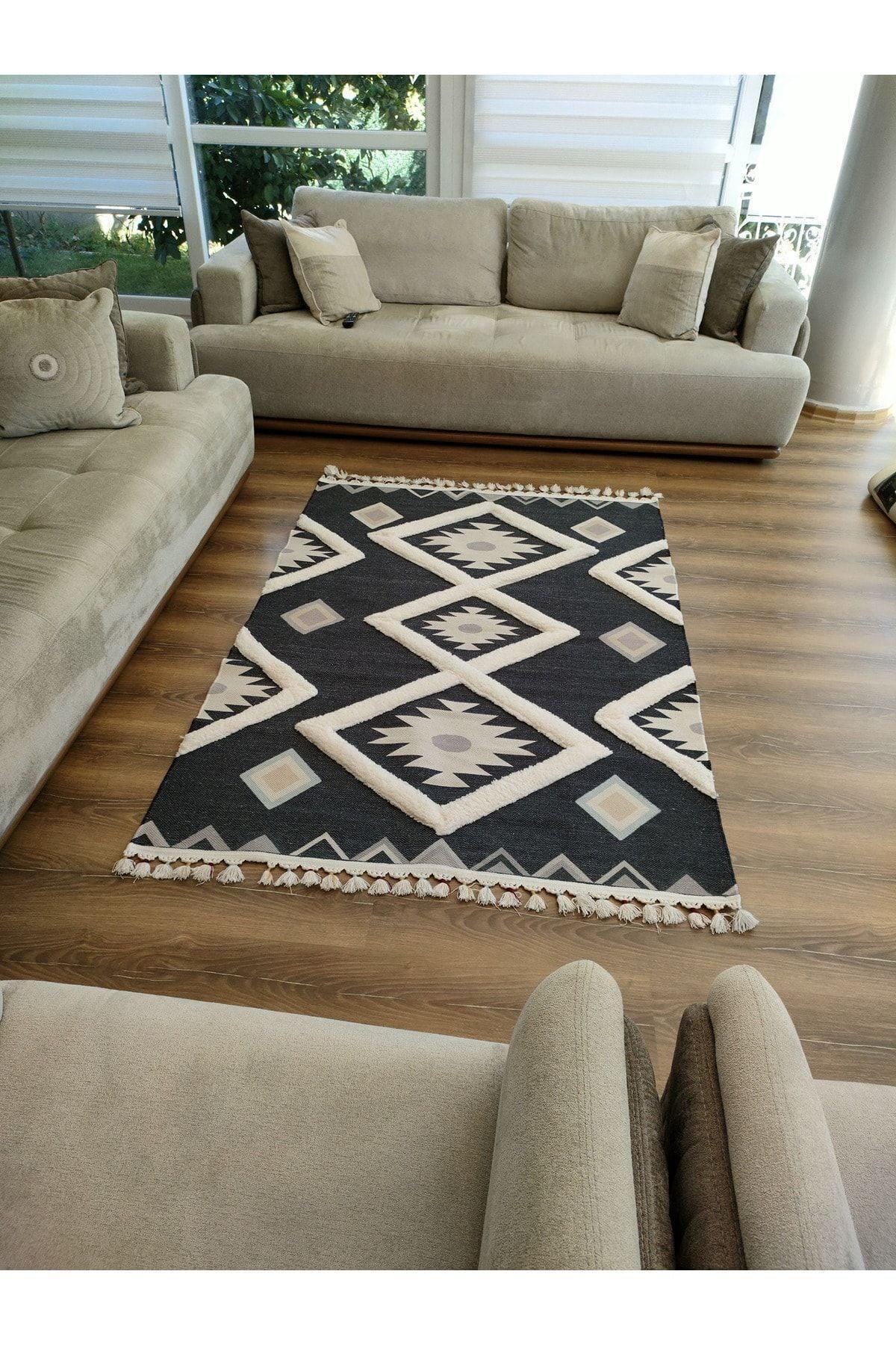 Tafting Kilim Serisi Üzeri Peluşlu Dokuma Taban Dekoratif Kilim - HALI VAGONU
