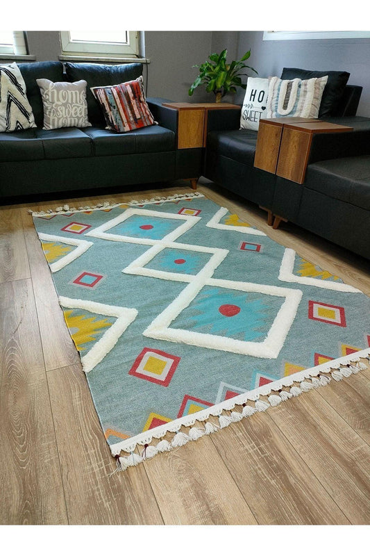 Tafting Kilim Serisi Üzeri Peluşlu Dokuma Taban Dekoratif Kilim - HALI VAGONU