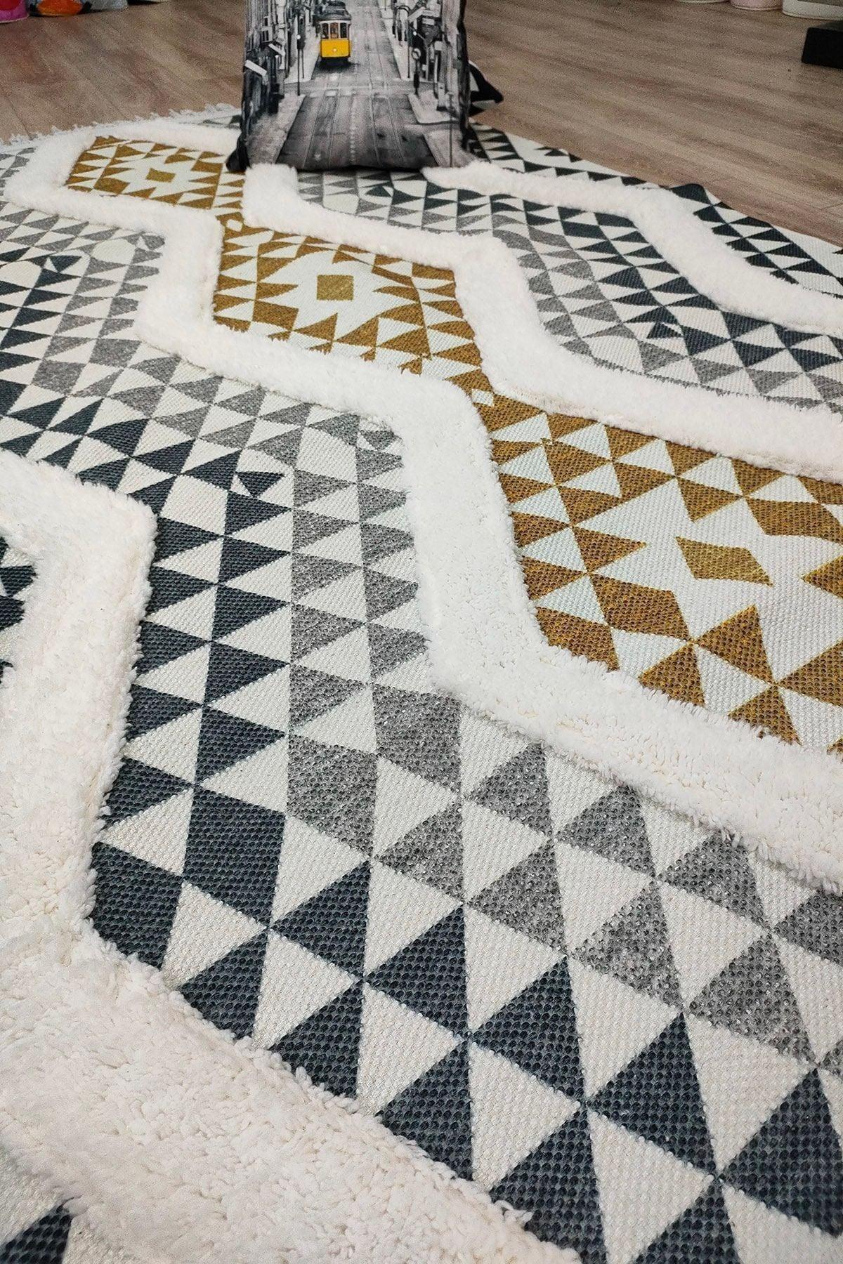 Tafting Kilim Serisi Üzeri Peluşlu Dokuma Taban Dekoratif Kilim - HALI VAGONU