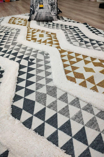 Tafting Kilim Serisi Üzeri Peluşlu Dokuma Taban Dekoratif Kilim - HALI VAGONU
