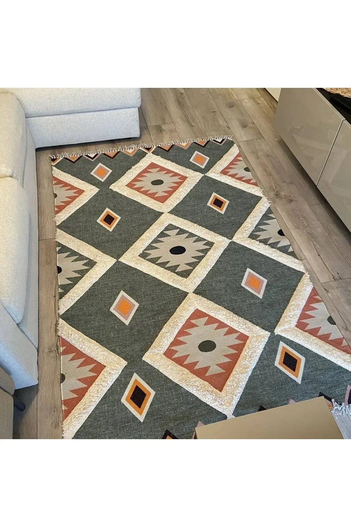 Tafting Kilim Serisi Üzeri Peluşlu Dokuma Taban Dekoratif Kilim - HALI VAGONU