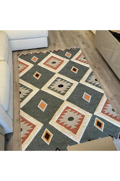 Tafting Kilim Serisi Üzeri Peluşlu Dokuma Taban Dekoratif Kilim - HALI VAGONU
