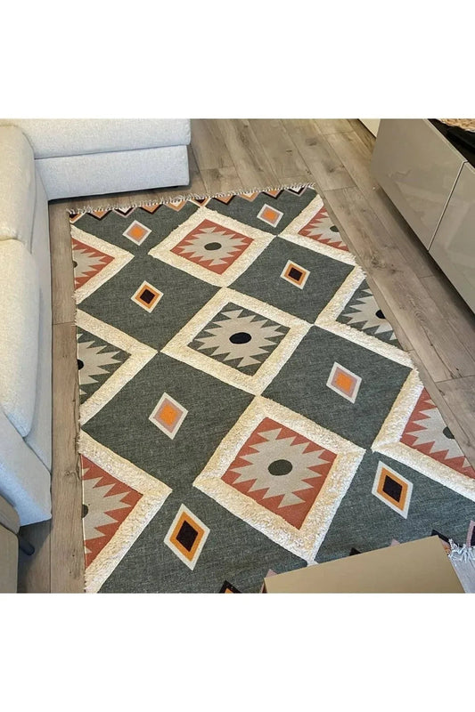 Tafting Kilim Serisi Üzeri Peluşlu Dokuma Taban Dekoratif Kilim - HALI VAGONU