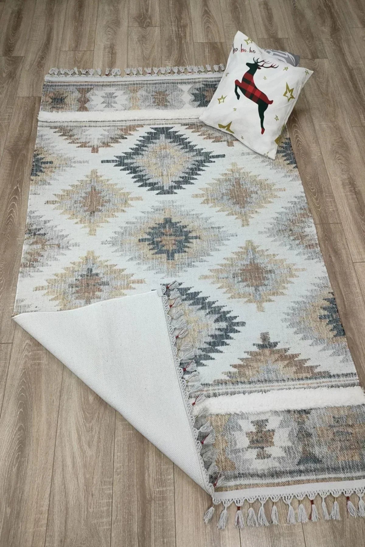 Tafting Kilim Serisi Üzeri Peluşlu Dokuma Taban Dekoratif Kilim - HALI VAGONU