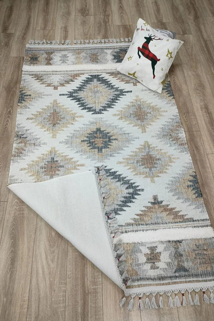 Tafting Kilim Serisi Üzeri Peluşlu Dokuma Taban Dekoratif Kilim - HALI VAGONU