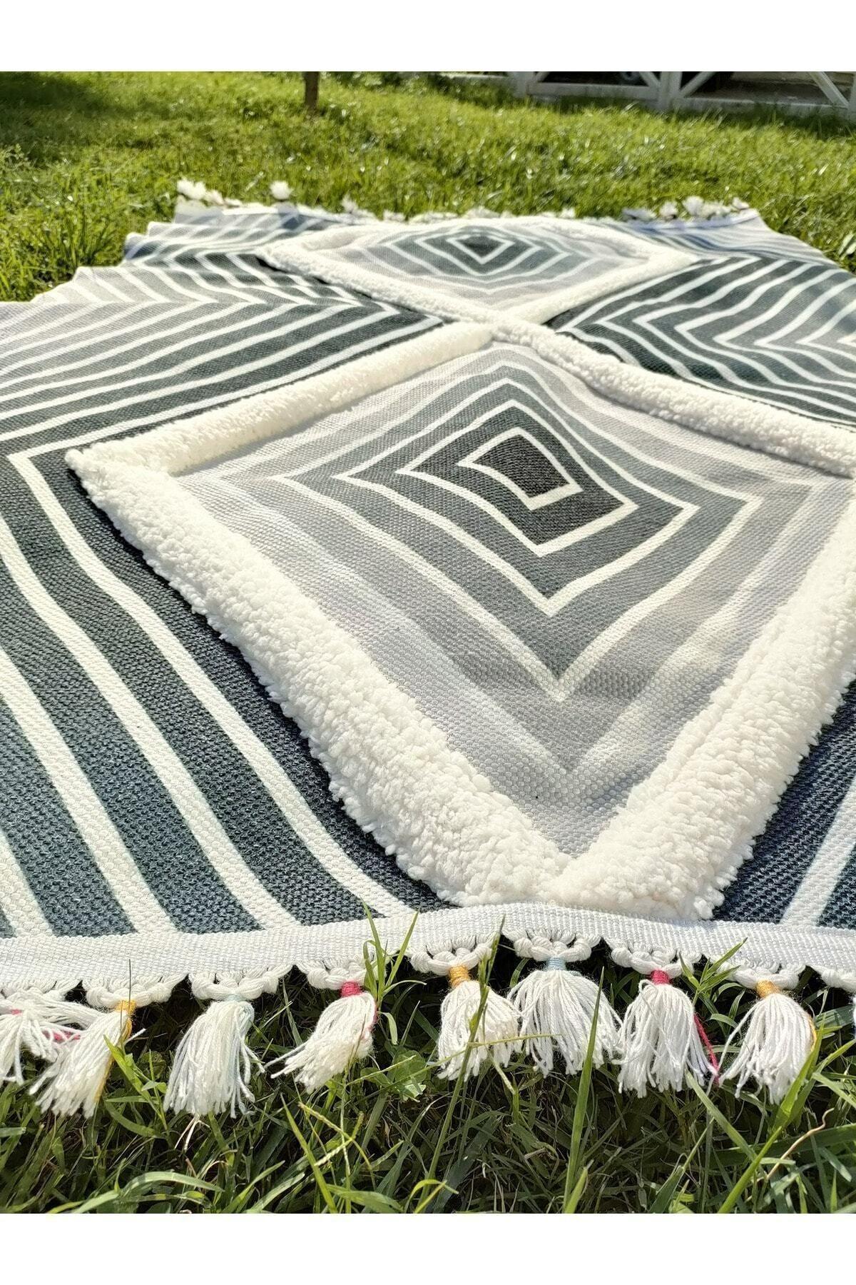 Tafting Kilim Serisi Üzeri Peluşlu Dokuma Taban Dekoratif Kilim - HALI VAGONU