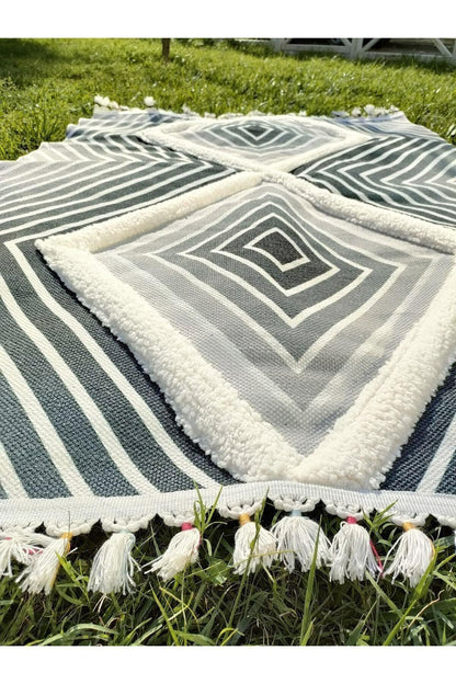 Tafting Kilim Serisi Üzeri Peluşlu Dokuma Taban Dekoratif Kilim - HALI VAGONU