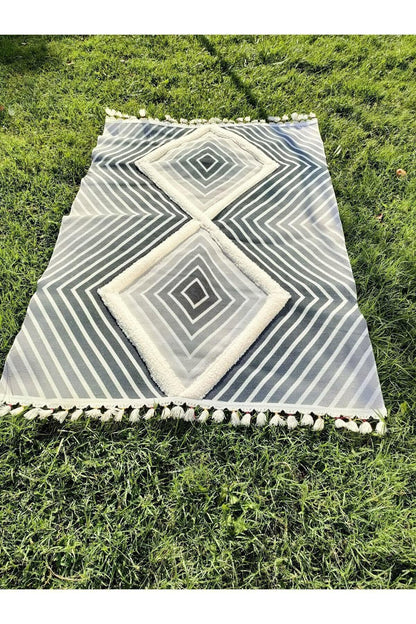 Tafting Kilim Serisi Üzeri Peluşlu Dokuma Taban Dekoratif Kilim - HALI VAGONU