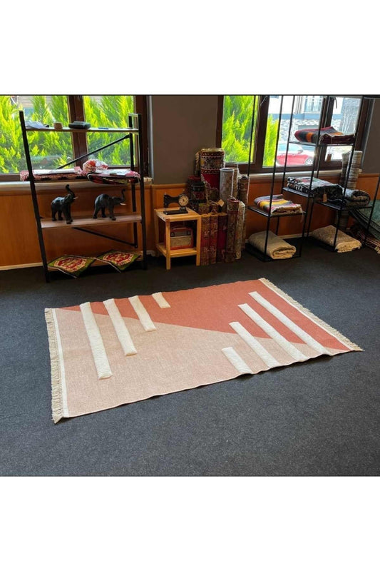 Tafting Kilim Serisi Üzeri Peluşlu Dokuma Taban Dekoratif Kilim - HALI VAGONU