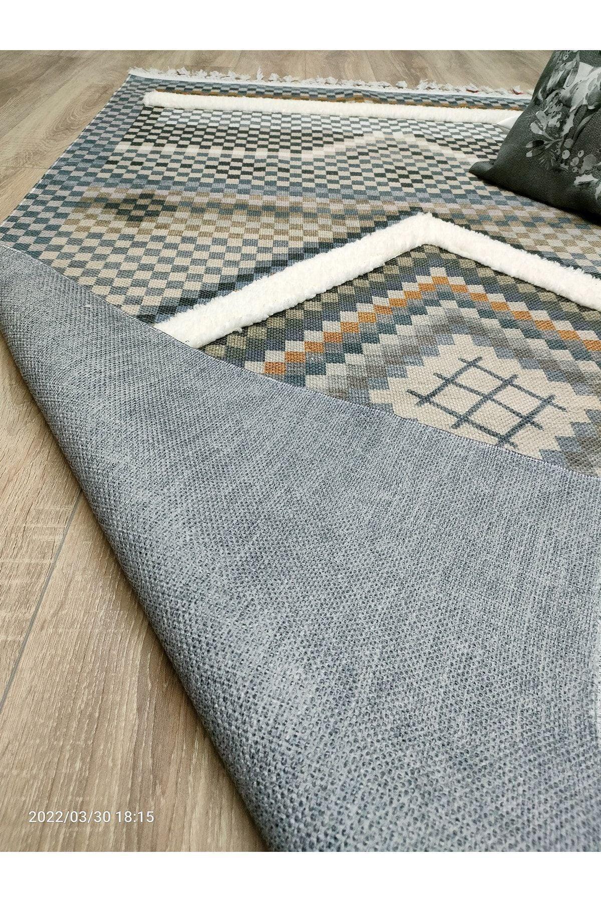 Tafting Kilim Serisi Üzeri Peluşlu Dokuma Taban Dekoratif Kilim - HALI VAGONU