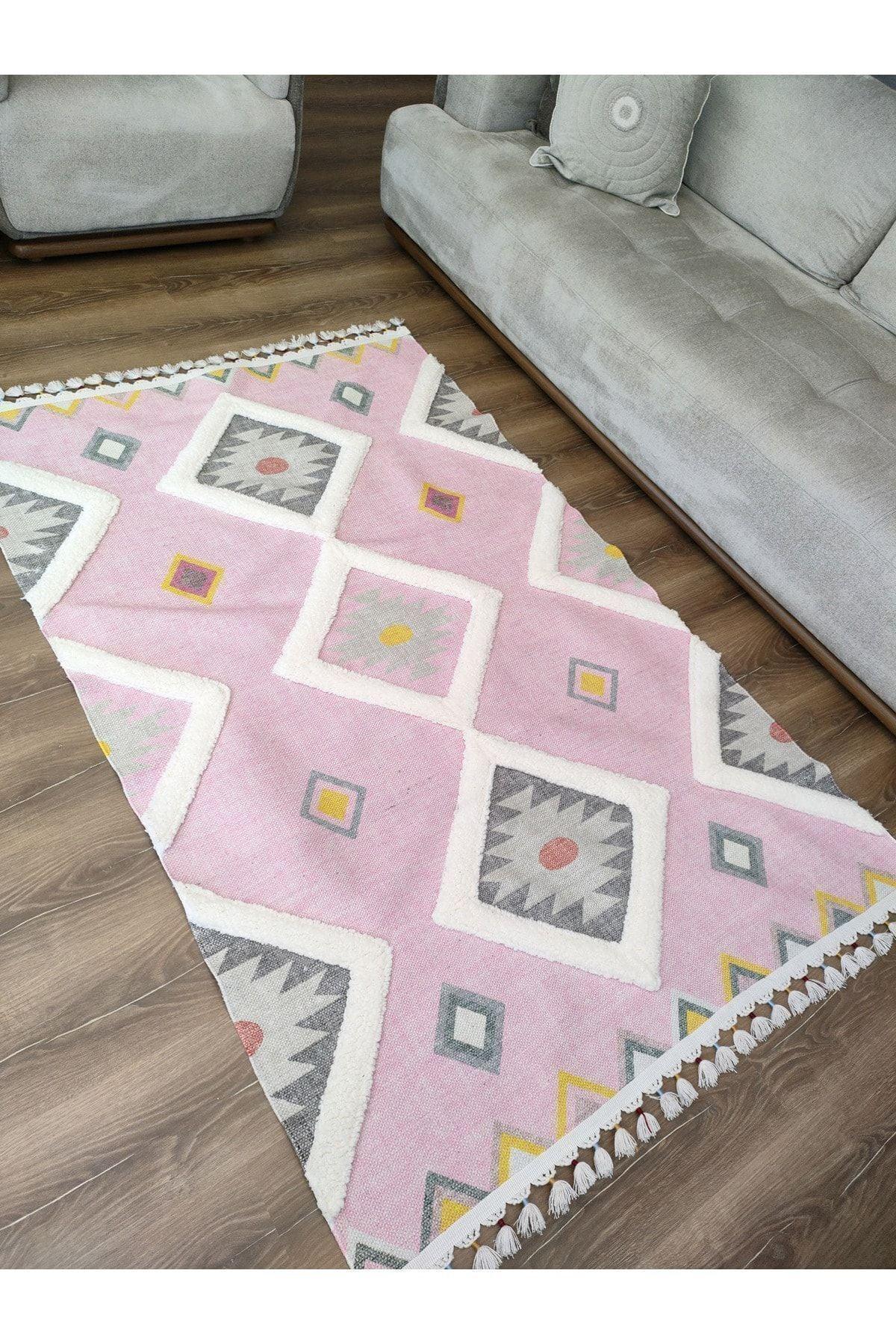 Tafting Kilim Serisi Üzeri Peluşlu Dokuma Taban Dekoratif Kilim - HALI VAGONU