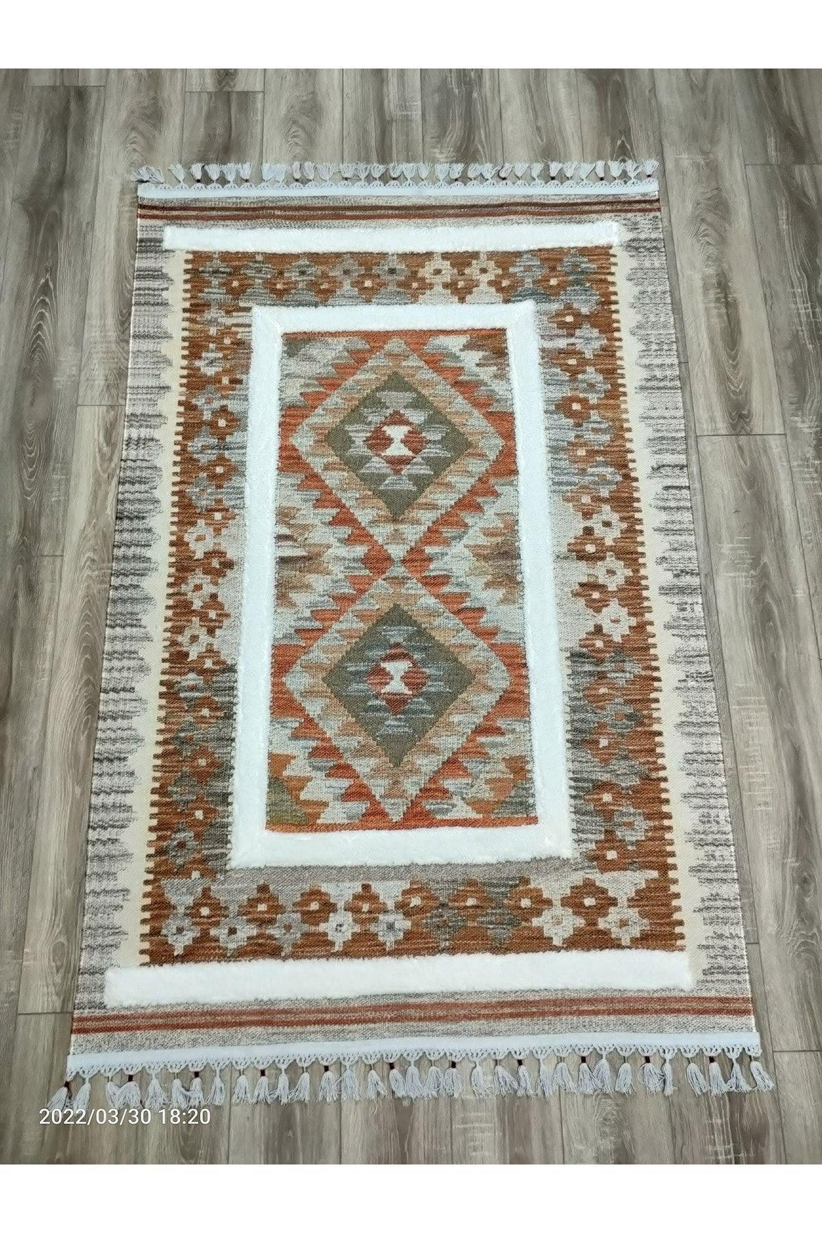 Tafting Kilim Serisi Üzeri Peluşlu Dokuma Taban Dekoratif Kilim - HALI VAGONU